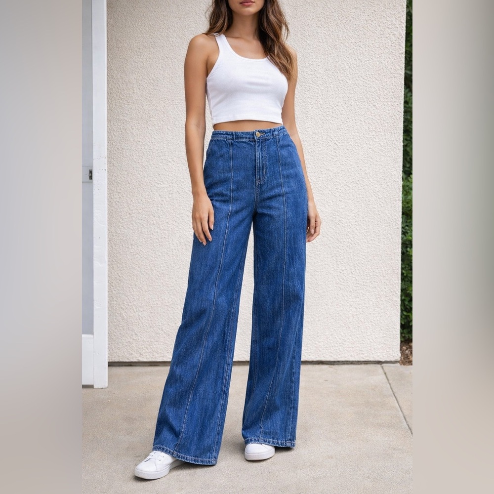 ZARA Women's Seamed Wide Leg Denim Trouser Jeans, Pants Sz 4